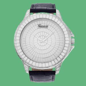 GENEVA PLATINUM Men's 52mm Navy Blue Genuine Leather Croc Pattern Watch